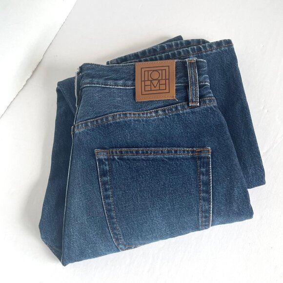 TOTEME High Rise Slim Straight Leg Jeans Womens 26/32 Dark Vintage Denim - Picture 4 of 9